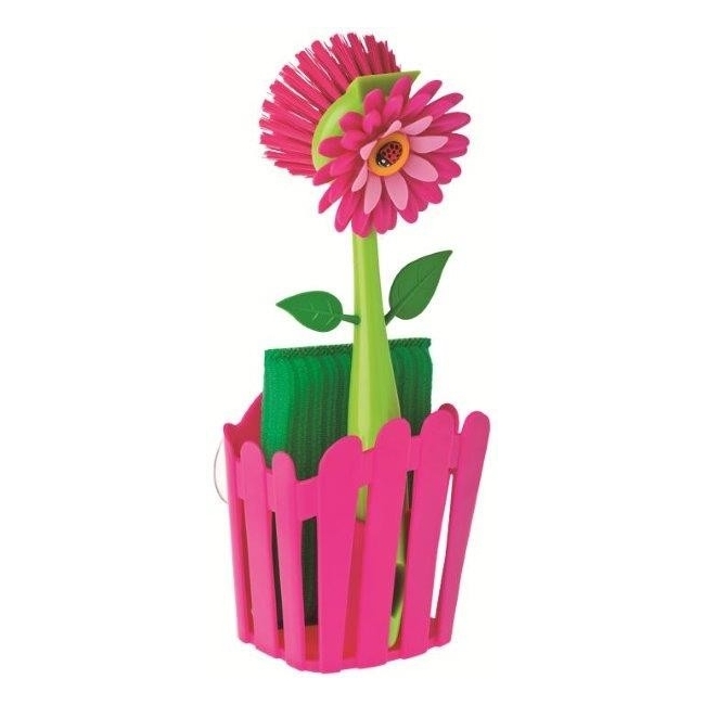 Set Porte Eponge+Brosse Ventouse Rose