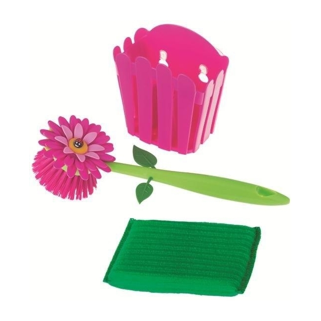 Set Porte Eponge+Brosse Ventouse Rose