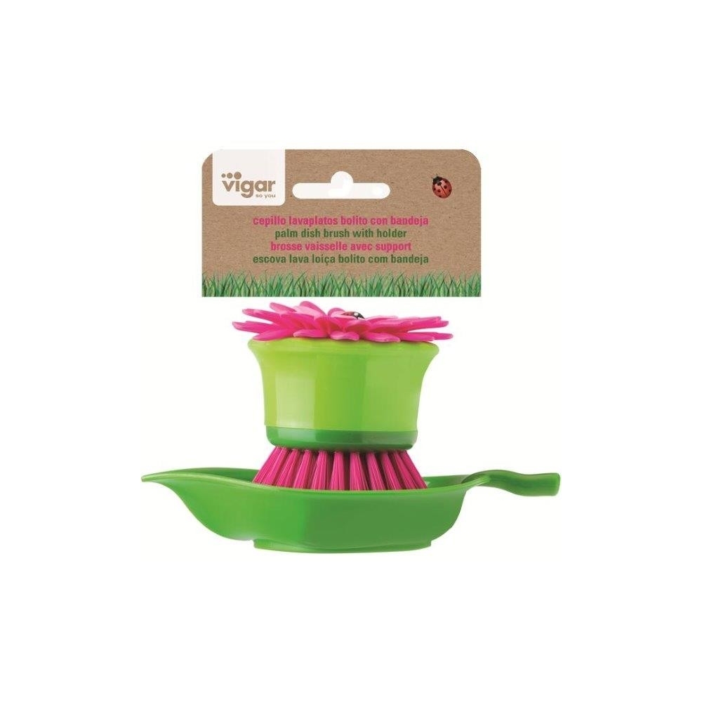 Brosse vaisselle Sur Support Feuille Rose