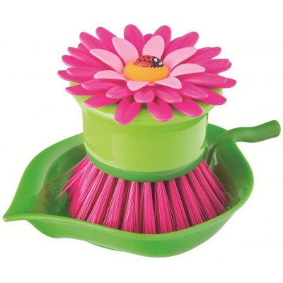 Brosse vaisselle Sur Support Feuille Rose