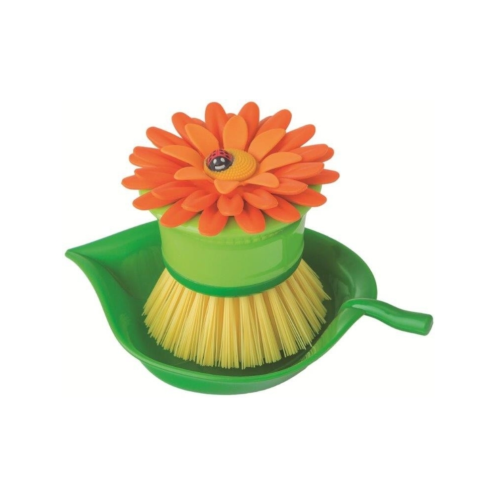 Brosse vaisselle Sur Support Feuille Orange