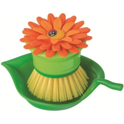 Brosse vaisselle Sur Support Feuille Orange